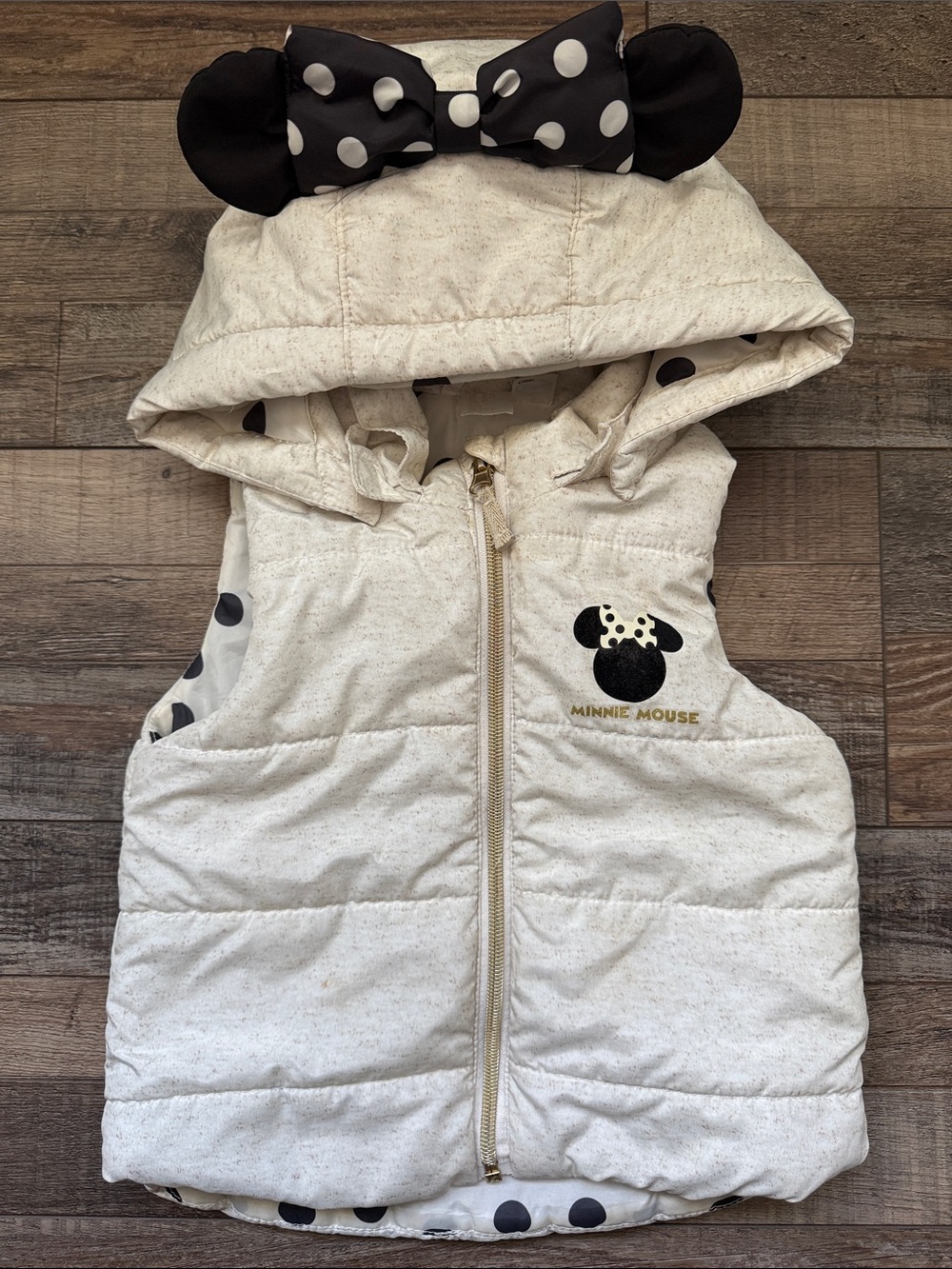 H&M Cream Minnie Mouse Polka Dot Hooded Puffer Vest